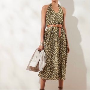 Banana Republic Factory Green Midi Halter Dress, L Tall